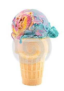 A Scoop of Unicorn Colored Ice Cream in a Cone