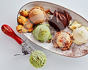 Scoops of Assorted Ice Cream Flavors on Platter