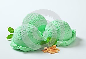 Scoops of green ice cream