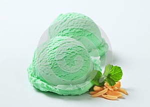 Scoops of green ice cream