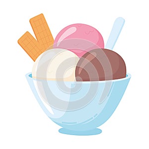 scoops ice cream in bowl, milk dairy product cartoon icon