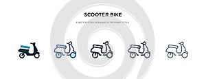Scooter bike icon in different style vector illustration. two colored and black scooter bike vector icons designed in filled,
