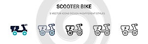 Scooter bike icon in filled, thin line, outline and stroke style. Vector illustration of two colored and black scooter bike vector