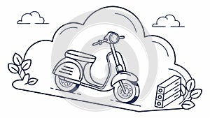 Scooter in a cloud, representing cloud services for smart mobility, vector design Generative AI