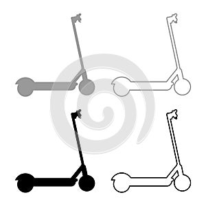 Scooter electric modern technology kick eco transport for city trotinette set icon grey black color vector illustration image