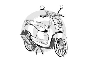 Scooter matic motocycle black and white vector illustratin lineart