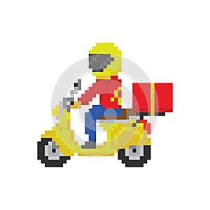 Scooter motorbike fast delivery in pixel art game style
