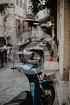 Scooter motorbike in old town of Rethimno Crete Greece