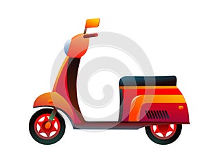 Scooter motorcycle. Cartoon style illustration. Cute childish. Isolated on white background. Vector