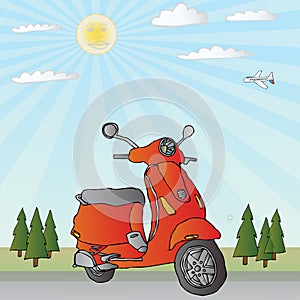 Scooter Parked Illustration