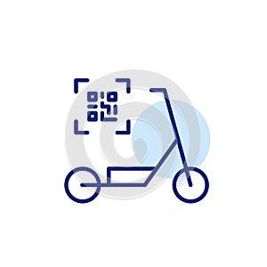 Scooter and qr code. Rental app. Eco-friendly smart urban transportation. Pixel perfect, editable stroke icon