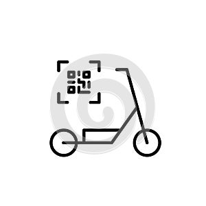 Scooter and qr code. Rental app. Eco-friendly smart urban transportation. Pixel perfect vector icon