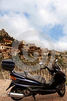 Scooter in Savoca in Sicily used by Frances Ford Coppola for scenes in the film the Godfather