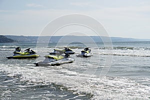 Scooters in the sea. Aquatic sport. Beach entertainment