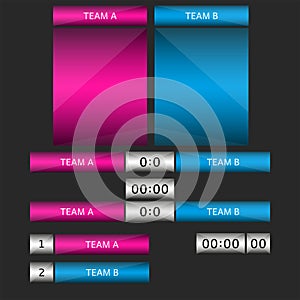 Score board mockup set of design elements for sports team game or players result broadcast football, rugby, cricket computer game
