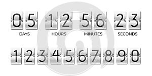 Scoreboard of day, hour, minutes and seconds. Flipboard for time remaining countdown. Number templates for timer photo