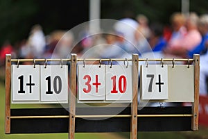 Scoreboard at lawn bowls