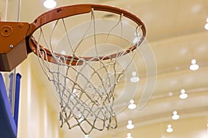 Scoring basket in basketball court