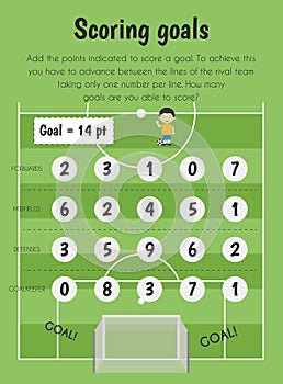 Scoring goals Educational Sheet. Primary module for Numerical Ability. 5-6 years old