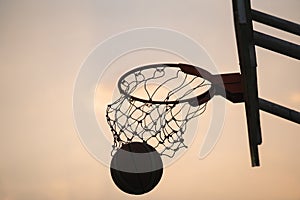 Scoring the winning points at a basketball game. sport basketball concept