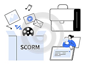 SCORM eLearning Concept With Digital Content, Online Learning Management System, and Educational Technology