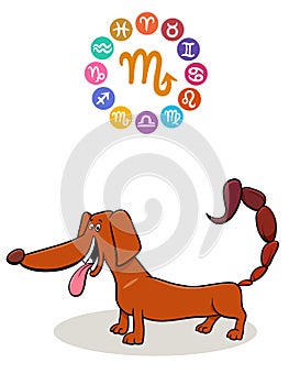 Scorpio Zodiac sign with cartoon dog