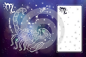 Scorpio zodiac sign.Horoscope circle.Space dark sky