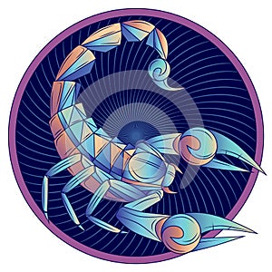 Scorpio zodiac sign, horoscope symbol blue, vector