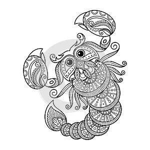 Scorpio zodiac sign. Zentangle coloring book page for adult