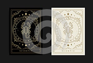 Scorpio zodiac symbol with engraving, hand drawn, luxury, esoteric and boho styles. Fit for paranormal, tarot readers and