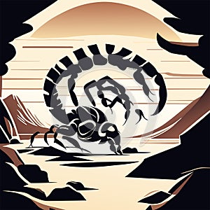Scorpion in the desert. Vector illustration in flat style. Generative AI