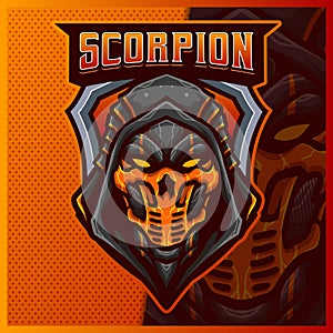 Scorpion Ninja mascot esport logo design illustrations vector template, Grim reaper Mask logo for team game streamer youtuber