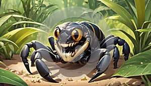 Scorpion predatory smiling cartoon character