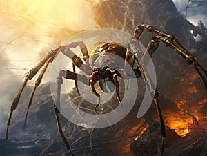 Scorpion in a spider`s web