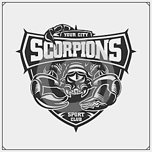 Scorpions emblem. Print design for t-shirt. Tattoo design. Sport club emblems.