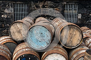 Scotch barrels at the whisky distillery, Scotland