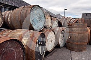 Scotch barrels at the whisky distillery, Scotland