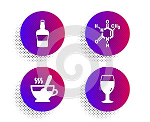 Scotch bottle, Chemical formula and Tea cup icons set. Beer glass sign. Vector