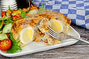 Scotch Egg Quiche With Salad