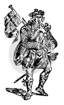 Scotch Highlander with Bagpipe, vintage illustration