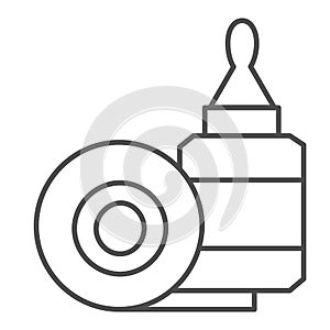 Scotch tape and glue thin line icon, stationery concept, gluing tools sign on white background, Adhesive tape and glue