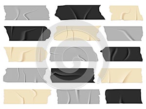 Scotch tape. Transparent adhesive tapes, sticky pieces. Isolated vector set