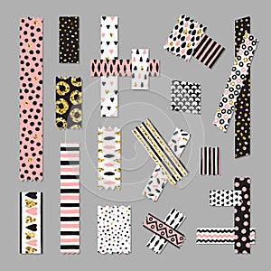 Scotch tape vector set. Black, pink, gold vector. Part two.