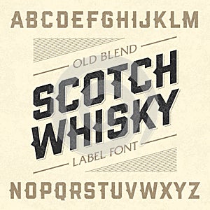 Scotch whiskey style label font with sample design photo