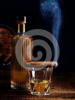 Scotch Whisky Neat with Smoking Cigar