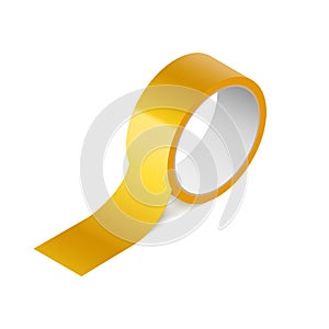 Scotch yellow roll adhesive tape mockup. Sellotape 3d packing vector scotch icon