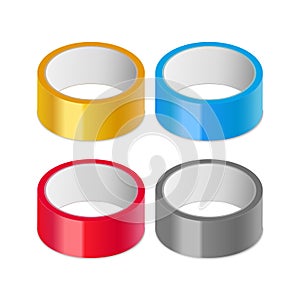 Scotch yellow roll adhesive tape mockup. Sellotape 3d packing vector scotch icon