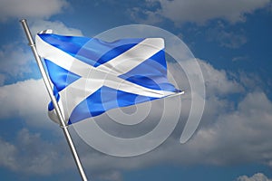 Scotland flag on flagpole isolated on sky background