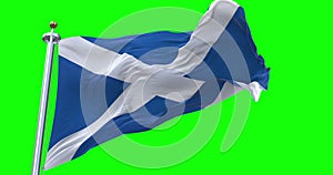 Scotland flag realistic waving in the wind 4K video, green screen background chroma key (Perfect Loop)