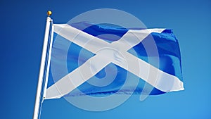 Scotland flag in slow motion seamlessly looped with alpha